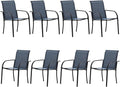 Patio Chairs Set of 8, Outdoor Dining Chairs with Breathable Textilene Fabric, Stackable Patio Chairs for Lawn, Garden, Backyard, Poolside, Dark Blue