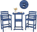 FUNBERRY Outdoor Bar Set with Umbrella Holes, Tall Adirondack Chairs and Table, All Weather HDPE Bar Height Outdoor Table and Chairs Set for Bistro Patio Balcony