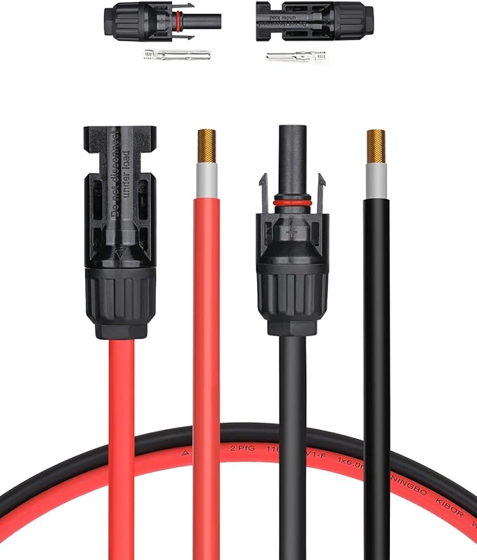 BougeRV 60 Feet 10AWG Solar Extension Cable with Female and Male Connector with Extra Pair of Connectors Solar Panel Adaptor Kit Tool (60FT Red + 60FT Black)