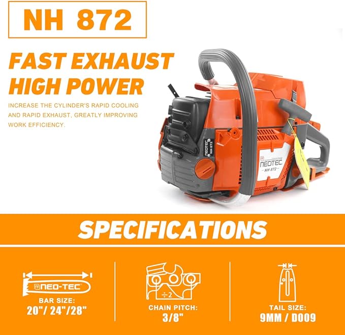 NEO-TEC NH872 28 Inch Gas Chainsaw,71 cc Gasoline Chain Saw Power Head,All Parts Compatible with Husqvarna 372XP