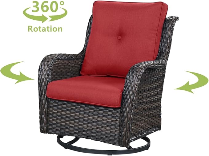 HUMMUH 4-Piece Patio Furniture Set with Fire Pit Table Wicker Outdoor Swivel Rocker Patio Chairs High Back Loveseat Conversation Set for Porch, Backyard, Deck