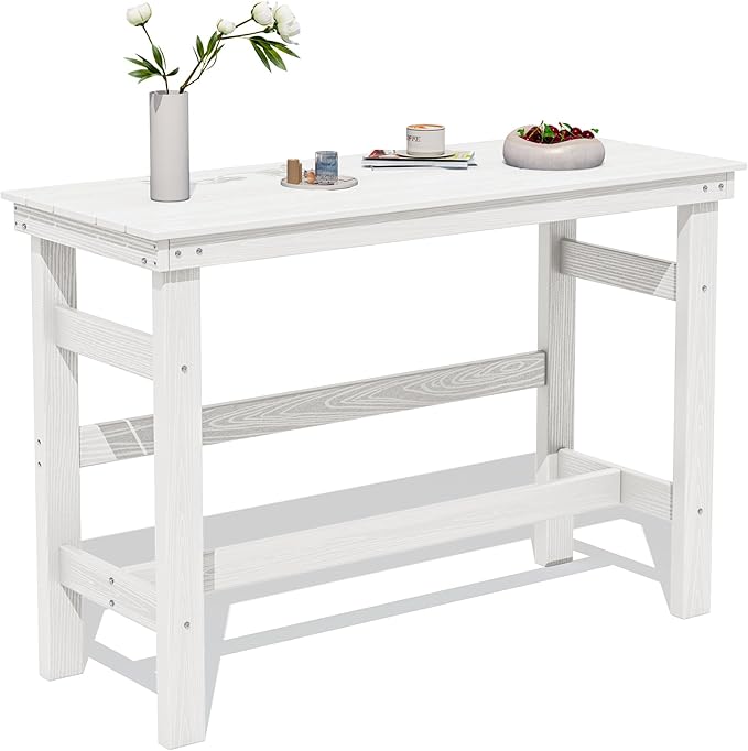 SERWALL 41" Outdoor Bar Table, HDPE Patio Bar Counter Height Table, All Weather Adirondack Outdoor Bar Height Table, Rectangle Patio Bar Table for Outside, Garden, Backyard, Balcony, Poolside, White