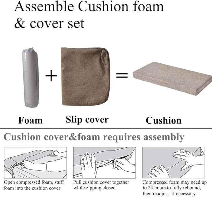 48 x 14 Inch Piano Bench Cushions for Indoor Furniture with Ties Non Slip Kitchen Dining Room Bench seat Cushion for Shoe Storage Ottoman Window Settee Pad, Khaki