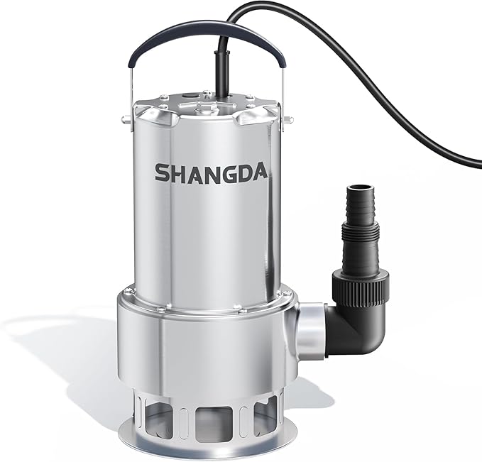 Sump Pump 1.6HP Submersible Water Pump 5500GPH Stainless Steel Electric Clean/Dirty Water Draining Transfer Pumps with Adapters for Pool Hot Tub Pond