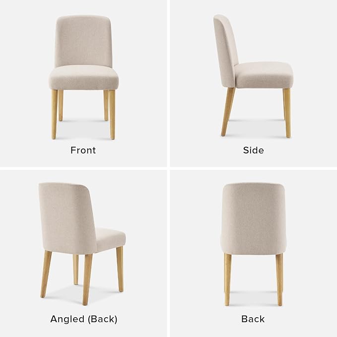 mopio Logan Upholstered Beige Parson Dining Chair Set of 2, Modern Farmhouse Solid Light Oak Wood with Ergonomic Curved Back Rest for Dining Room and Kitchen