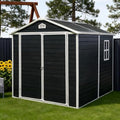 8 x 6 FT Outdoor Storage Shed with Window, Outside Garden Resin Sheds w/Floor and Lockable Doors, Waterproof Plastic Tool House for Backyard, Garden, Patio, Lawn, Bike Accessories, Black