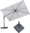 PURPLE LEAF 11' X 8' Swivel Outdoor Patio Aluminum Umbrella with Base Left-right Tilting Cantilever Offset Umbrella with UV Resistant Heavy Duty Fabric for Deck Pool Patio Backyard, Pebble Grey