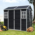 8x6 FT Resin Outdoor Storage Shed with Floor and 2 Windows, Outside Plastic Sheds Storage Clearance w/Lockable Door, Backyard Garden Tool House for Patio, Yard, Lawn, Bike, Black