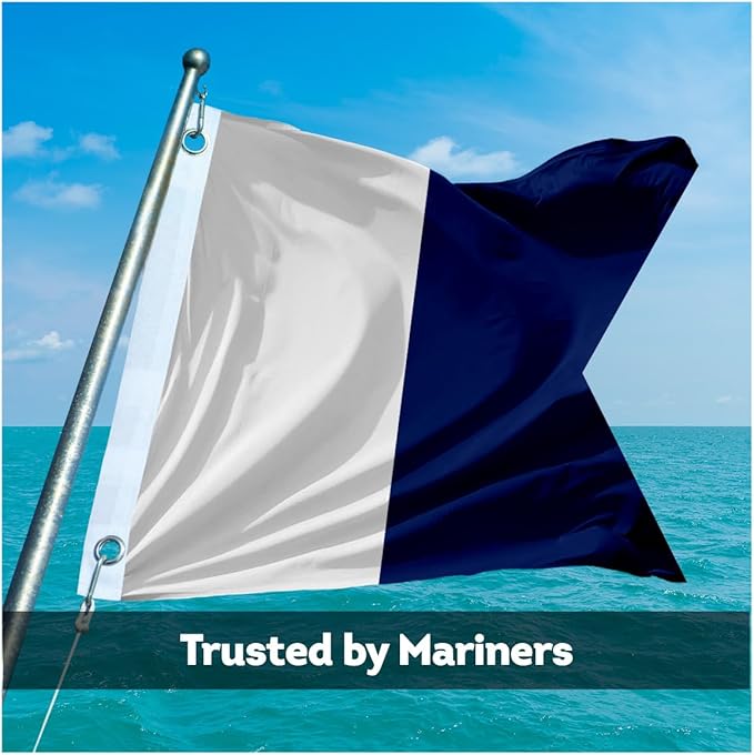 AGAS Alpha Code A Marine Signal 4x6 Ft Flag - Printed 200D Nylon - Canvas Header - Brass Grommets - Colorfast & Stitched Edges - Nautical Boat Flag - Naval Code Signal Flag.