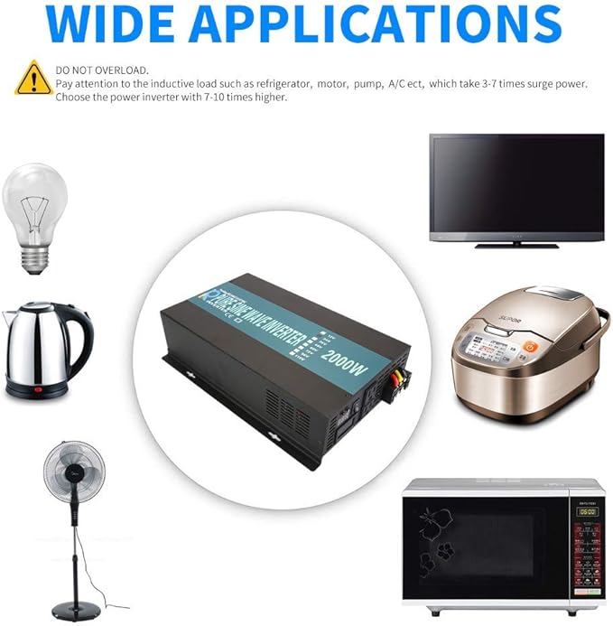 WZRELB 2000W 24V 120V Pure Sine Wave Power Inverter with 2 AC Outlets,Car Inverter