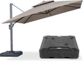 PURPLE LEAF 12 FT Cantilever Patio Umbrella Outdoor Umbrella with 330lbs Base Large Square Windproof Offset Umbrella for Pool Deck Garden, Ash Mocha