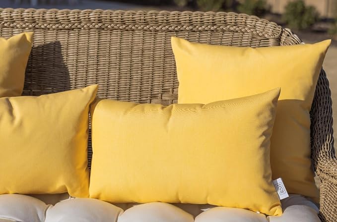 RSH DECOR: Sunbrella Pillow Covers Set of 4 | Covers Only - 26" x 16" | Outdoor Lumbar Pillow Covers Crafted with Sunbrella Performance Fabric | Canvas Buttercup Yellow
