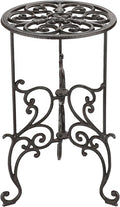 OwnMy Heavy Duty Cast Iron Plant Stand Indoor Outdoor Vintage Wrought Iron Round Flower Pot Holder Stand, 19.3" Tall Decorative Large Potted Plant Stand for Home Garden Patio, Retro-Brown