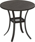 VICLLAX Round Patio Dining Table, Metal Outdoor Bistro Table with Storage Shelf for Balcony Garden Deck, 27.6" Ash Grey