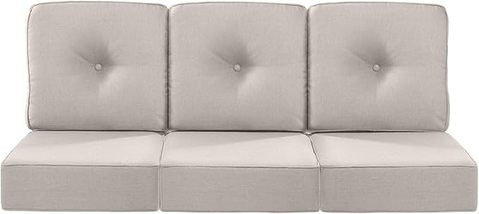 Luxury 22x24/22x25 6-Inch Patio Couch Cushions Set of 3 - Memory Foam Deep Seat Water Repellent Patio Cushion for Lawn Dining Rocking Swivel Chairs Loveseat 3-Seater Sectional Sofa - Beige