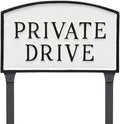 Montague Metal Products SP-12S-WB-LS Standard White and Black Private Drive Arch Statement Plaque with 2 23-Inch Lawn Stakes