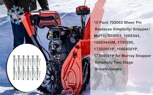 Replacement Snowthrowers Simplicity or Snapper Shear Pins for 703063, 1668344, 1686806yp (10 Pack)