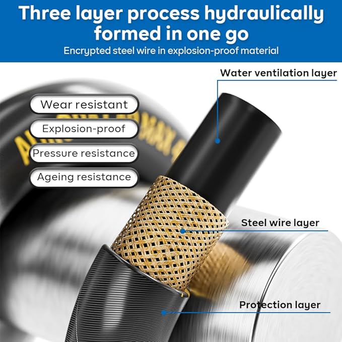 Pressure Washer Hose 25FT with 3/8 Inch Quick Connect, Kink Resistant High Tensile Wire Braided, with 2 pcs M22 14mm Adapter Set, 4200 PSI Power Washer Hose