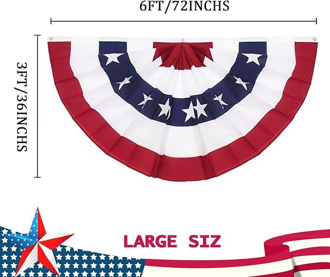 3 x 6 Ft American Pleated Fan Flag, USA Patriotic Half Fan Bunting Flag, 4th of July Decorations Flags (Set of 4)
