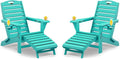 Folding Adirondack Chairs Set of 2,Adirondack Chair with Retractable Ottoman,Plastic Adirondack Chairs with 2 Cup Holder,Weather Resistant Patio Chair,Outdoor Chairs Set of 2(Lake Blue)