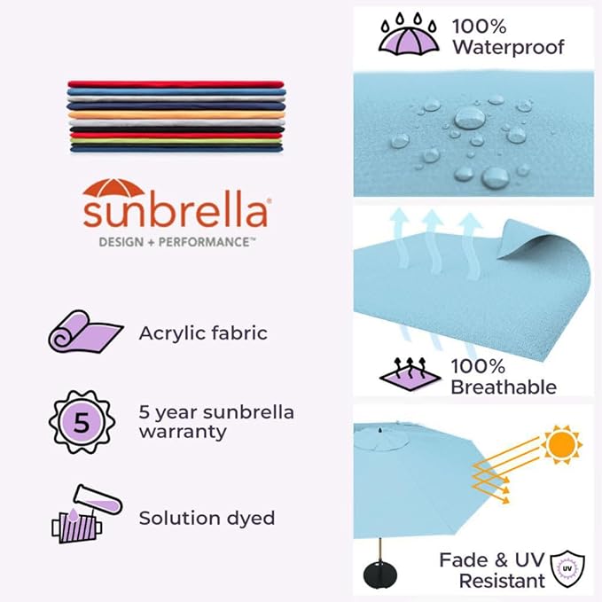 Midtown Umbrellas Push Pop Sunbrella Umbrella 9 Feet Outdoor Umbrella in Capri Acrylic - Patio Umbrella, Backyard Umbrella, Garden Umbrella, Picnic Table Umbrella & Pool Umbrella - Black Pole