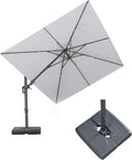 PURPLE LEAF 9' X 12' Swivel Outdoor Patio Aluminum Umbrella with Base Left-right Tilting Cantilever Offset Umbrella with UV Resistant Heavy Duty Fabric for Deck Pool Patio Backyard, Pebble Grey