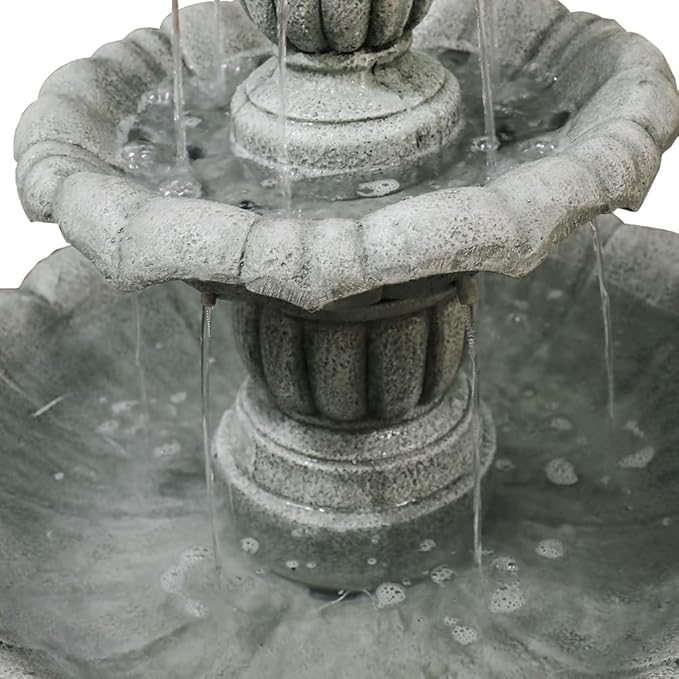 39.3” H Outdoor Floor Water Fountain, 3-Tiers Concrete Water Fountain with Submersible Electric Pump - Garden Cascading Waterfall for Yard Patio Lawn Home Decor