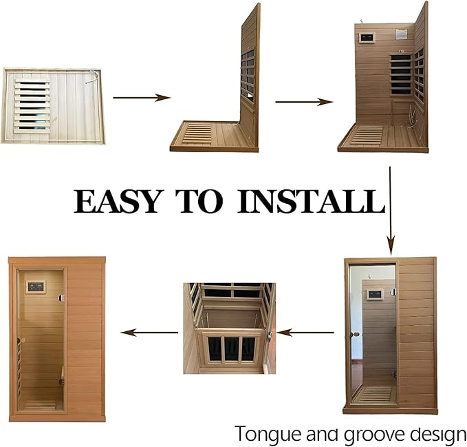 Infrared Sauna, 1 Person Infrared Sauna, Low EMF Indoor Sauna, Far Infrared Saunas for Home, 1050W,Canadian Hemlock,Smart Display,Bluetooth,Reading Lamp
