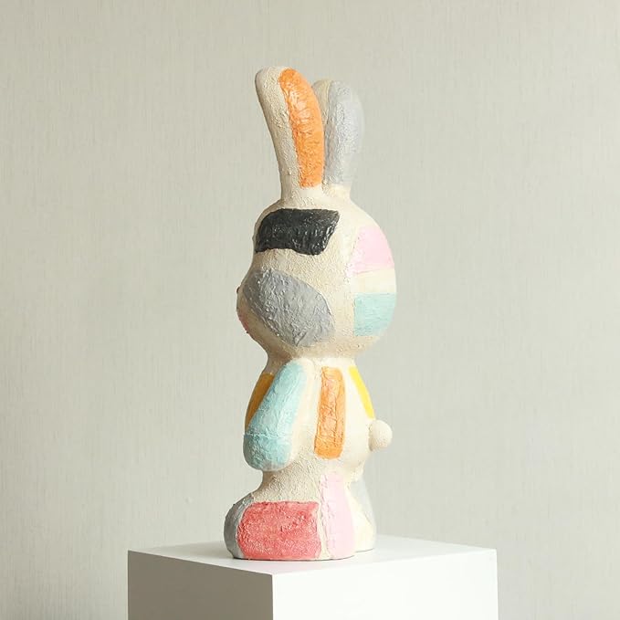 Lukitas Bunny Statue Decor, Colorful Artistic Rabbit Sculpture, Vibrant Faux Sandstone Decorative Ornament for Garden Patio Yard Living Room, Resin 14''