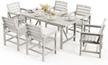 Patio Table and Chairs Set with Umbrella Hole, HDPE Patio Dining Set for 6, Outdoor Dining Set for Lawn, Patio, Porch, Deck, Poolside, Yard (White, 7-Piece)