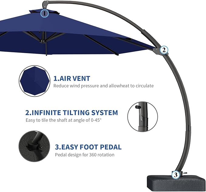 7-Piece Patio Dining Set with 11 FT Curvy Cantilever Umbrella, HDPE Tabletop & Aluminum Frame All-Weather Outdoor Furniture for Garden, Backyard, Poolside, Gray