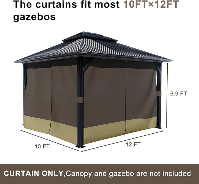 BPS 10' x 12' Gazebo Curtain Privacy 4-Panel Sidewall Outdoor Replacement Shade (Only Curtain)