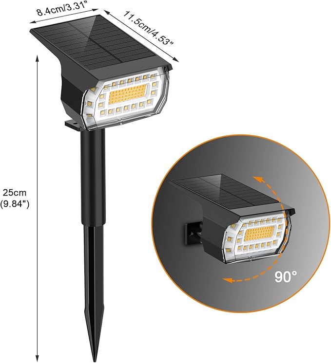 LANSOW Solar Spot Lights Outdoor, [4 Pack/76 LED] 2-in-1 Solar Landscape Spotlights, 3 Modes IP65 Waterproof Dusk to Dawn Solar Powered Flood Wall Lights for Outside Yard Garden Pathway(Warm White)
