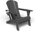 Kingdura Foldable Adirondack Chair, Portable HDPE All Weather Resistant Outdoor Patio Chair, Wooden Textured with Cup Holder, 380LBS Capacity for Poolside, Backyard, Deck, Fire Pit (Black)
