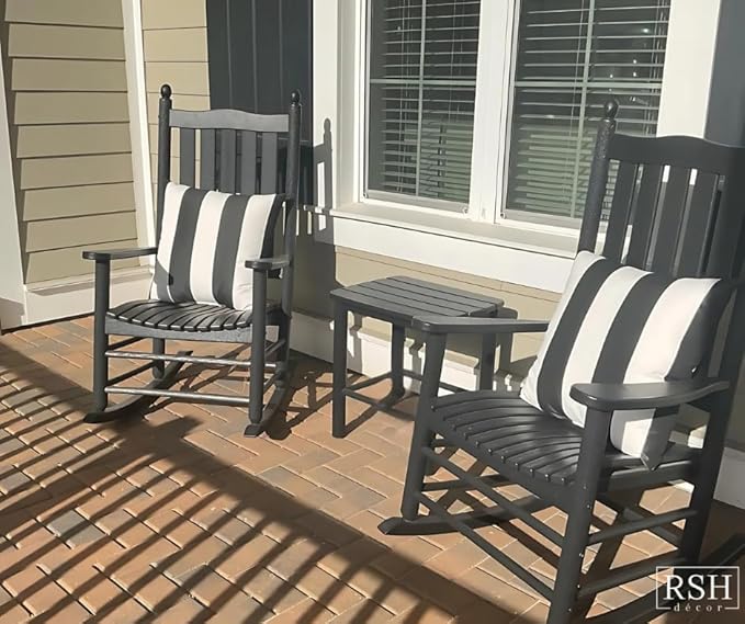 RSH Décor: Set of 4 Square and Lumbar Accent Pillows | Indoor/Outdoor All Weather Polyester Fabric | Reversible | 17” x 17” & 20" x 12" | Black & White Stripe
