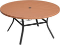 VICLLAX Outdoor Patio Round Dining Table, 56.3"x 56.3" Plastic Tabletop for Deck Lawn Garden Backyard, Walnut