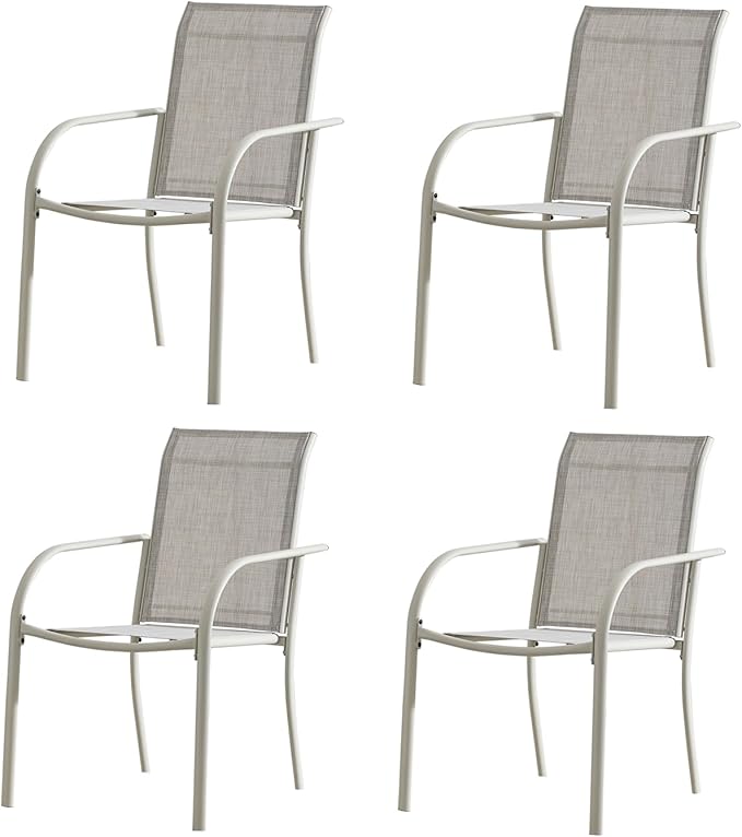 Patio Chairs Set of 4, Outdoor Dining Chairs with Breathable Textilene Fabric, Stackable Patio Chairs for Lawn, Garden, Backyard, Poolside, Grey
