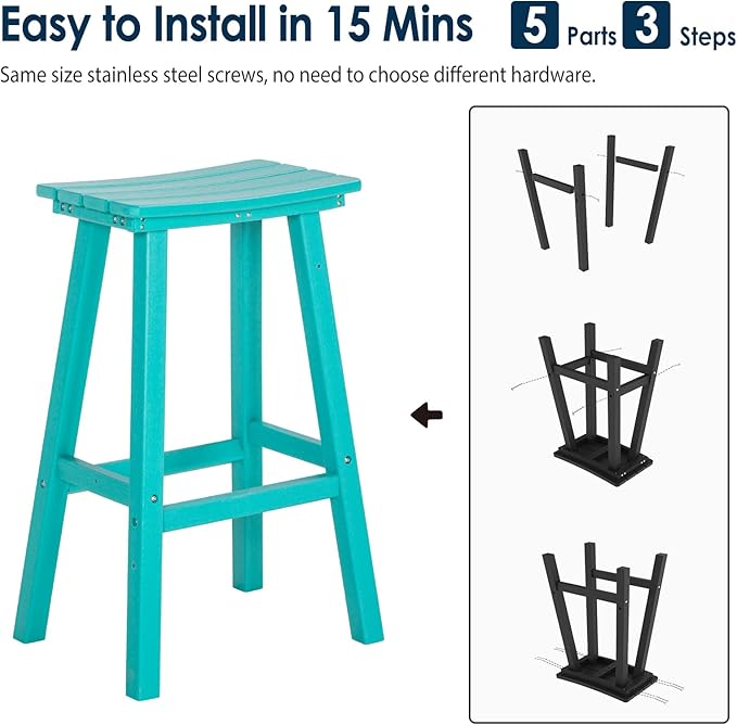 nalone 29 Inch Outdoor Bar Stool, HDPE Bar Chairs with Footrest, Weather Resistant Waterproof Bar Stools Outside Bar Height Stools for Bar, Kitchen Counter, Yard, Balcony (Aruba, 29'' Barstools)
