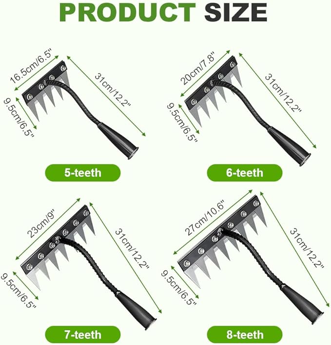 2025 Upgrade Iron Weeding Rake 2.0, 5/6/7/8 Teeth Carbon Steel Garden Weeder Rakes, Iron Rake for Yard Lawn and Garden, Heavy-Duty Garden Hand Weeder Puller Tool for Gardening and Weedings (6 Teeth)