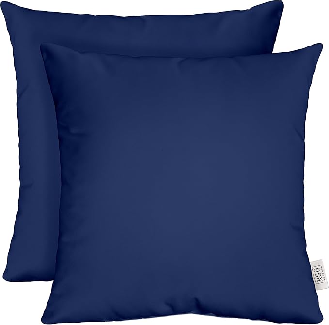 RSH DECOR: Square Throw Pillows Set of 2 | 17” x 17” | All-Weather Spun Fabric | Water and Fade-Resistant | Outdoor Accent Pillows for Patio Furniture | Navy Blue