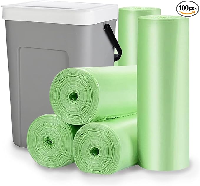 Biodegradable Trash Bags - 13 Gallon Durable Garbage Bag [100 Count], Perfect for Tall Trash Cans Green Thicken Recycling Bin Bags for Kitchen, Bathroom, Camping, Office, Car