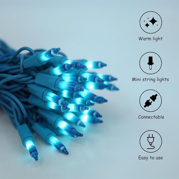 Vigdur 2 Pack 13ft 50 Count Outdoor String Lights on Blue Wire Cord, UL Approved for Indoor/Outdoors Use, Connectable 120V Clear Outdoor Lights for Xmas Patio Home Party Garden Decor(Blue)
