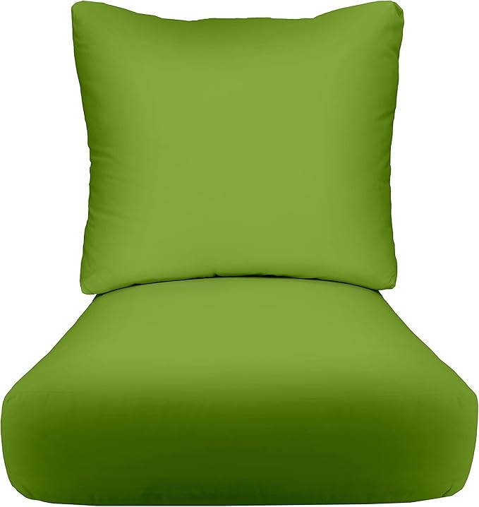 RSH DECOR Deep Seating Cushion with Pillow Back | 22” x 25” x 5" Seat | Water and Fade-Resistant Spun Fabric | Made in USA | Outdoor Chair Cushion Set for Patio Furniture (Kiwi Green)