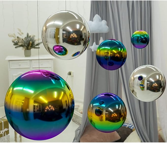 10 inch Diameter Gazing Ball,Rainbow Stainless Steel Polished Reflective Smooth Garden Sphere Globe Mirror,Colorful and Shiny Addition to Any Garden or Home