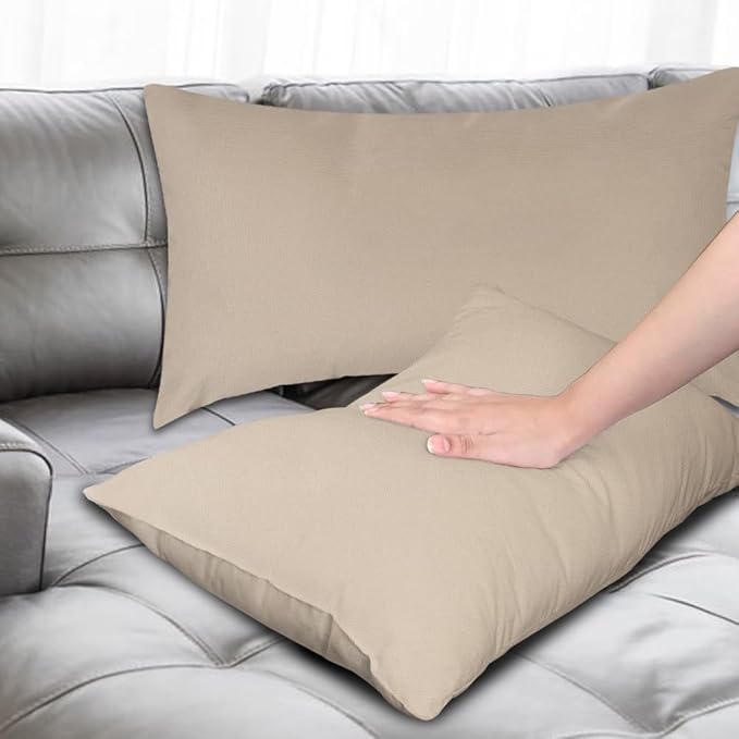 Covers & All Premium Square Throw Pillow Inserts with Covers Set of 4, 14 x 22 Inches Beige, Decorative Cushions for Couch Sofa Home Decor Office Travel UV Resistant Waterproof Soft Cushions Pillows