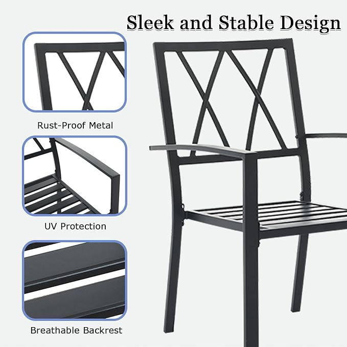 Outdoor Dining Chairs Set of 4, Aluminum Frame Stackable Patio Dining Chairs with Armrest, Wrought Iron Patio Bistro Chairs for Lawn, Backyard, Garden, Porch