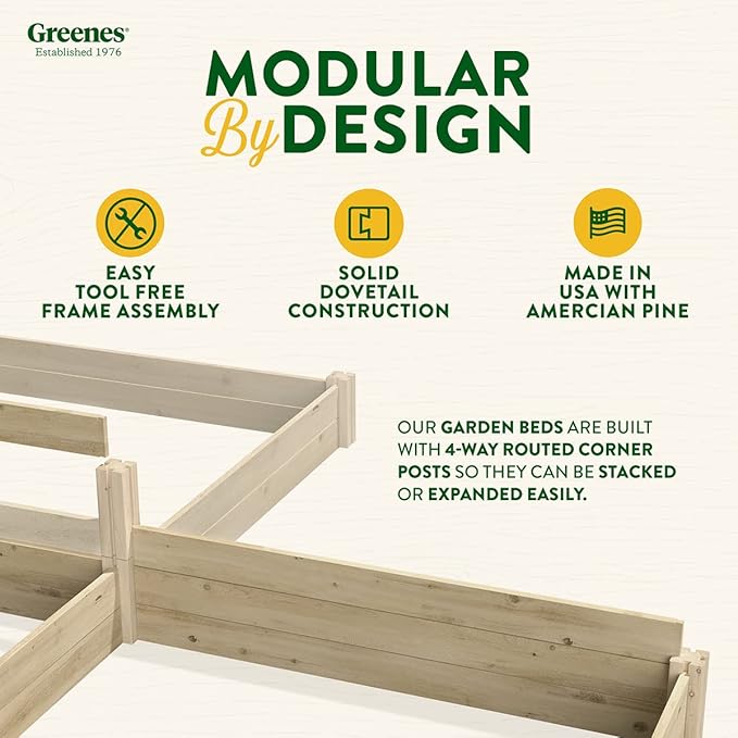 Greenes Fence Original Pine Raised Garden Bed, 4' x 12' x 7-14" - Made in USA with American Pine