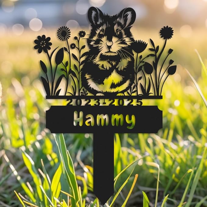 Personalized Hamster Memorial Stake,Pet Plaque Hamster Lover,Metal Hamster Grave Marker,Remembrance Stake,Outdoor Garden Yard Sign hamster 10inch