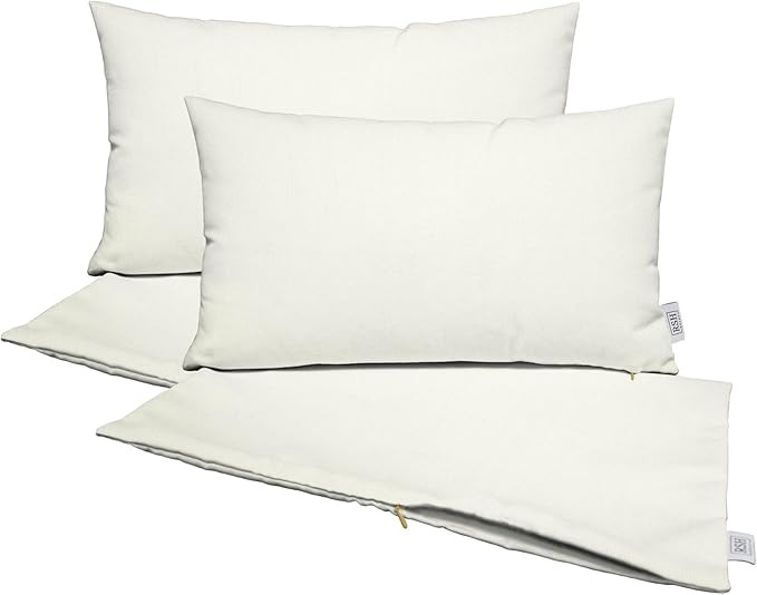 RSH DECOR: Sunbrella Pillow Covers Set of 4 | Covers Only - 26" x 16" | Outdoor Lumbar Pillow Covers Crafted with Sunbrella Performance Fabric | Canvas White