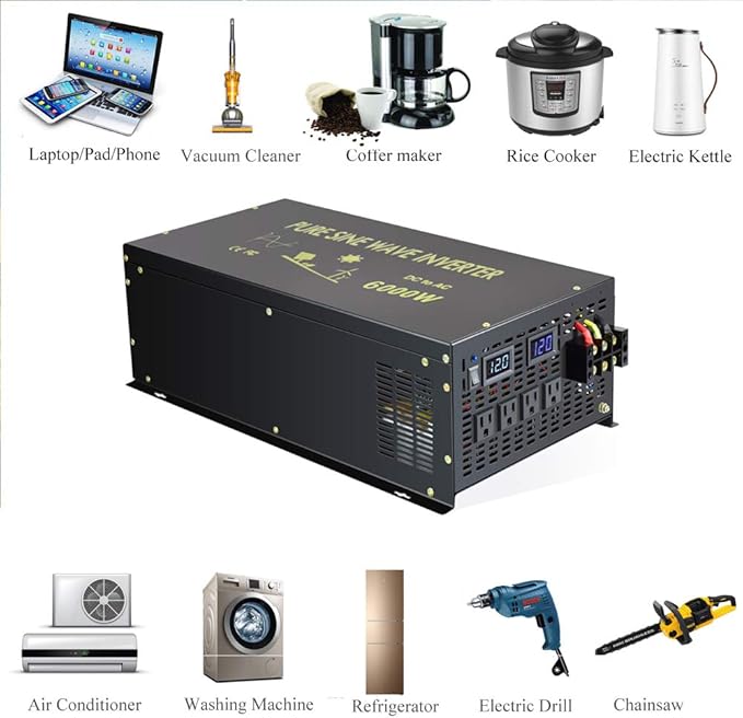 WZRELB Pure Sine Wave 6000W (10000W Surge) 24VDC 120VAC Power Inverter - Solar, RV (RBP-600024S)